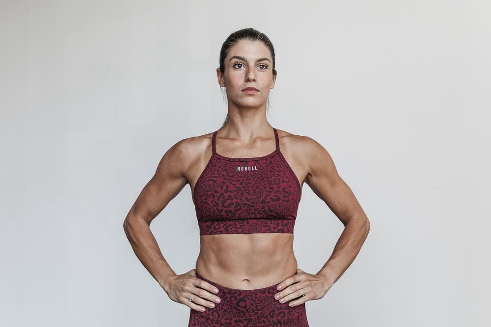 Brassiere Sport NOBULL Femme Bordeaux Leopard - NOBULL High-Neck,France (3408-WOPHK)